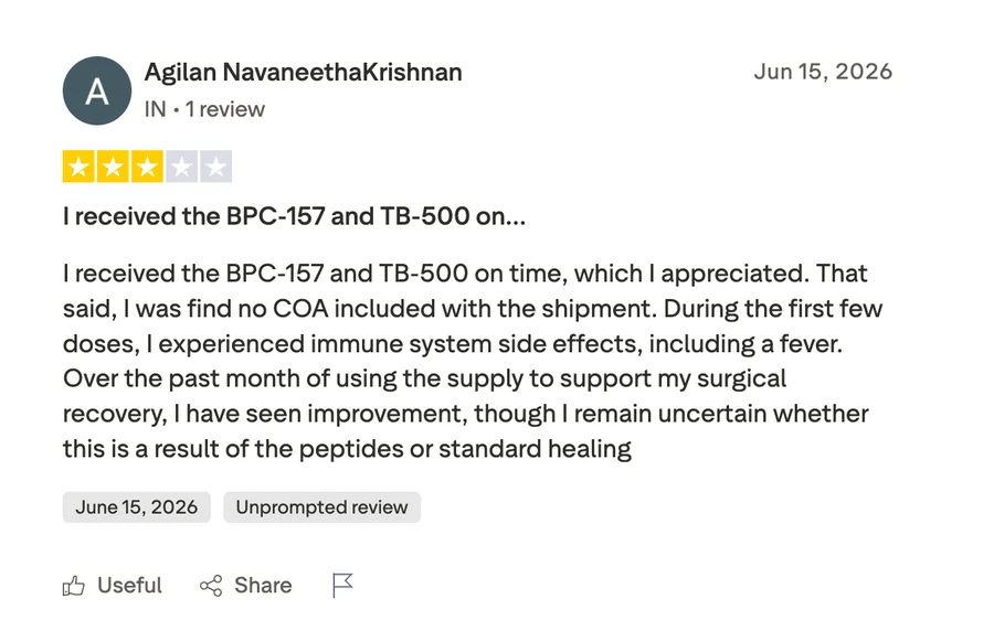 Customer review on Trustpilot